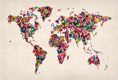 Wallpaper Butterflies Art Map Of The World