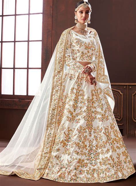 Buy White Pure Silk Indian Wedding Lehenga In Uk Usa And Canada Indian Wedding Lehenga