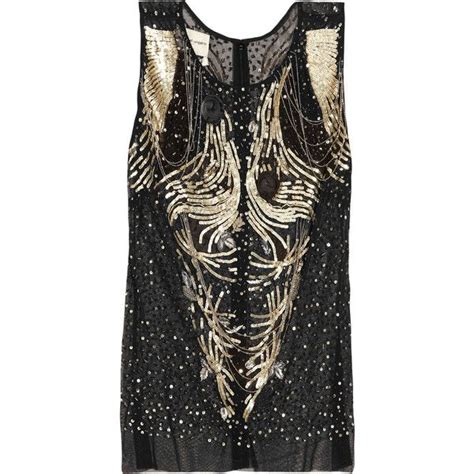 Emanuel Ungaro Sequin And Chain Embellished Mesh Top Tank Top Fashion