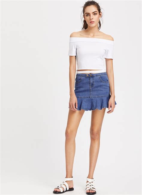 Pocket Flare Denim Skirt Sheinsheinside