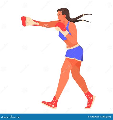 Vector Illustration Of Female Boxer Young Woman Boxing Stock Vector