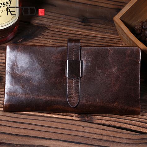 Aetoo Leather Mens Oil Wax Leather Wallet Long Section Of The First Layer Of Leather Handbag