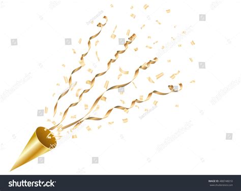 Exploding Gold Party Popper Confetti Streamer เวกเตอร์สต็อก ปลอดค่า