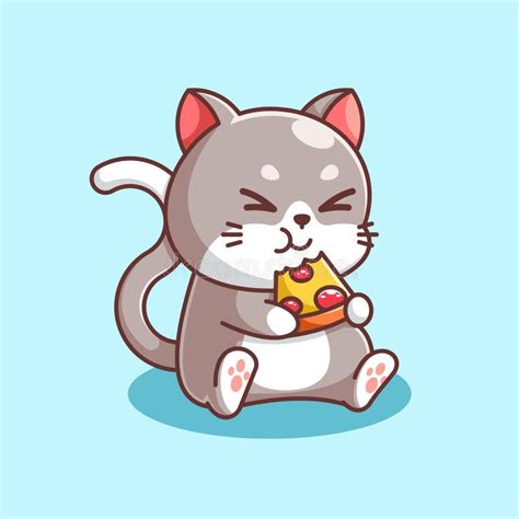 Cute Cat Eating Pizza Cartoon Stock Vector Illustration Of Drawing