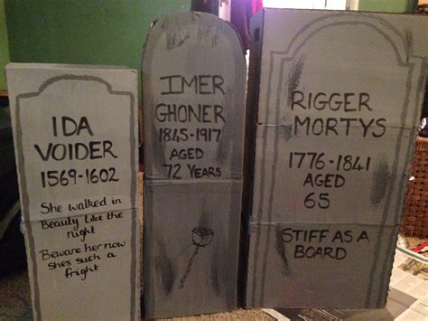 Diy Cardboard Gravestones Puns Halloween Party Halloween Tombstones