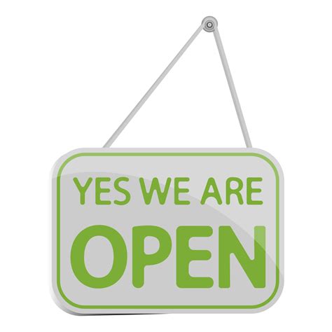 Grey Sign Yes We Are Open With Shadow Hanging Open Sign Isolated On A