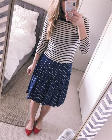 OOTD 4 12 18 Striped Sweater And Polka Dot Dress Visions Of Vogue