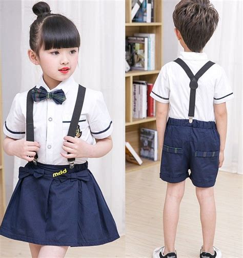 2020 2017 New Kids School Uniform Dress Set Set Bow Tie Girl White T