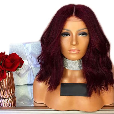 Red Wig Human Hair Burgundy Wigs Short Bob Lace Front Wigs Colored 99j