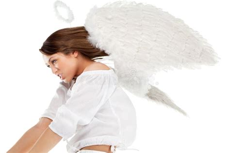 Beautiful Blonde Angel Against White Background Stock Image Image Of
