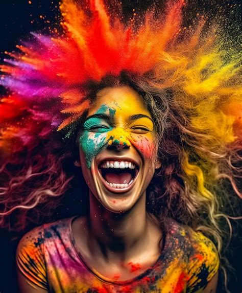 Premium Ai Image Radiant Bliss Woman Embracing A Color Explosion