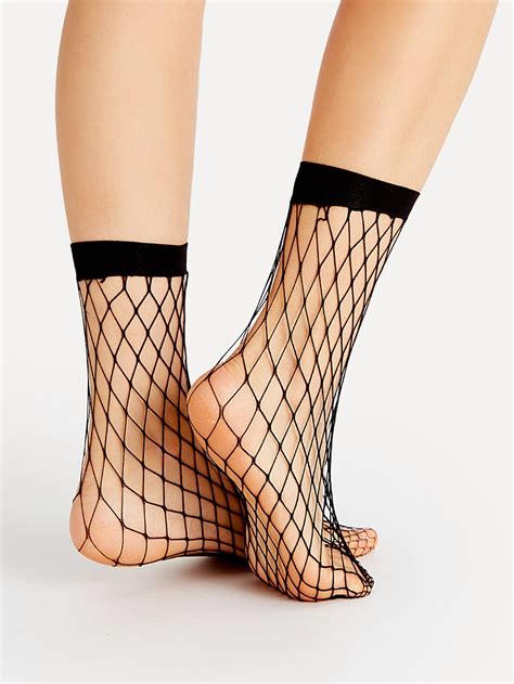 Black Fishnet Ankle Socks SheIn Sheinside