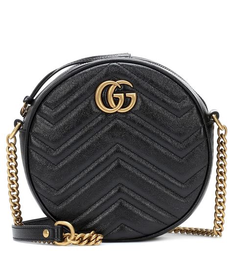 Gucci Gg Marmont Mini Round Chevron Crossbody Bag In Black Modesens