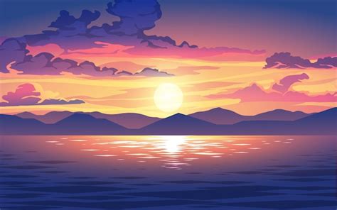 Premium Vector Beautiful Cloudy Sunset Illustration With Mountain And