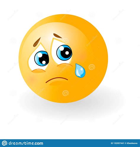 Yellow Cute Sad Emoticon With Tear Smiley Face With Emotions Facial