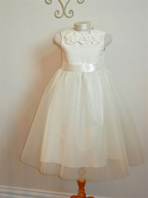 Ivory Flower Girl Dress Tulle Shabby Chic Organic Cotton Girl Dress
