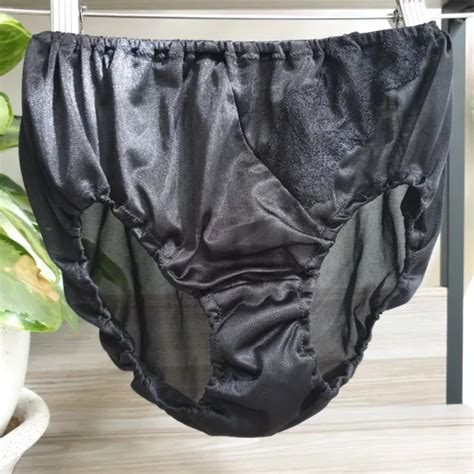 Vintage Silky Nylon Panties Sheer Black Bikini Soft Lace Brief Size 6