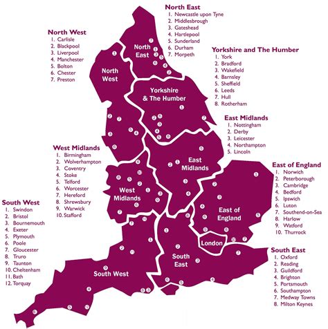 English Regions Mapa De Inglaterra Ciudades Importantes Reino Unido