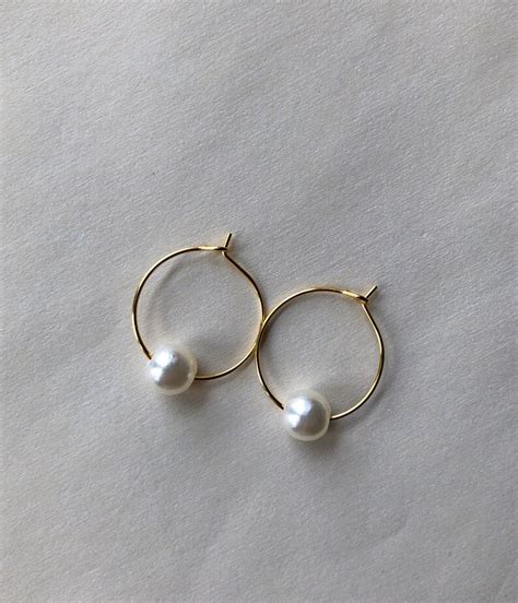 Gold Pearl Hoop Earrings Aesthetic Artsy Handmade Etsy