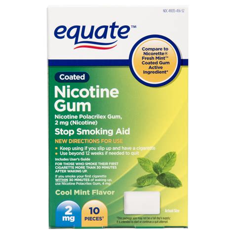 Equate Coated Nicotine Gum Cool Mint 2 Mg 10 Count