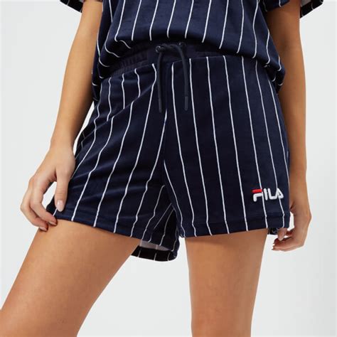 Fila Women S Maryana Stretch Velour Pinstripe Shorts Navy White Free Uk Delivery Over £50