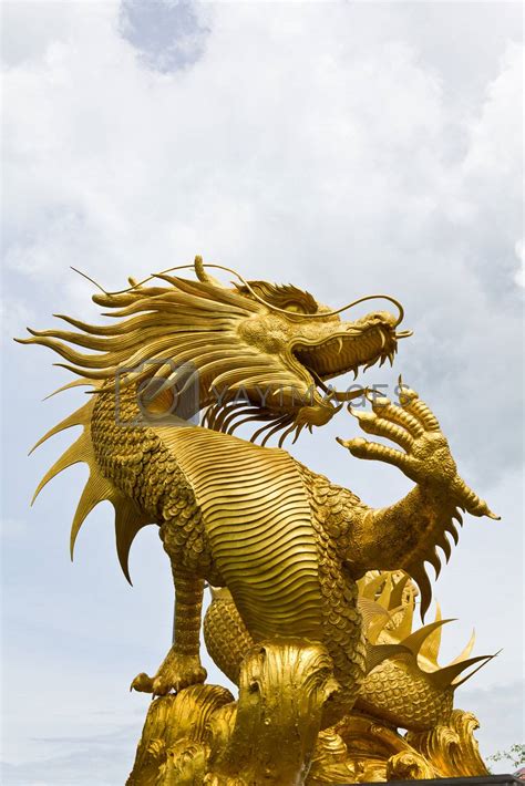 Colorful Golden Dragon Statue In Chinese Temple Thailand By Lavoview