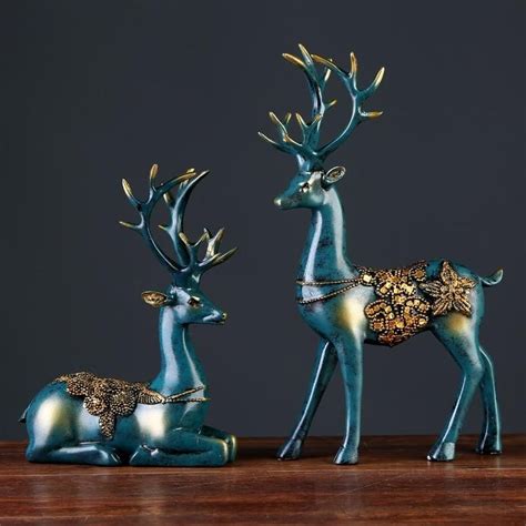 2 Pcs Resin Deer Figurine Home Decor Reindeer Statue Deer Statues