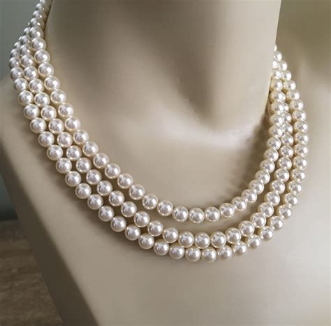 Pearl Necklace Set With Earrings In Strands Swarovski Pearls Etsy