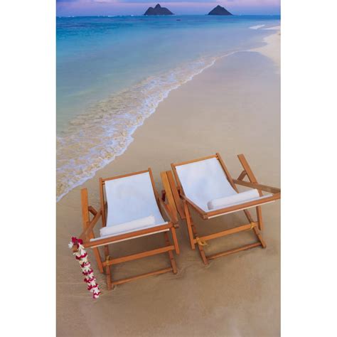 Hawaii Oahu Kailua Two Lounge Chairs On The White Sandy Beach Of