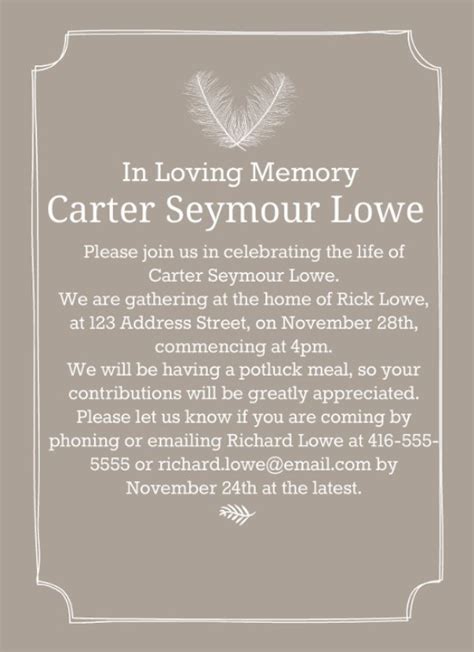 funeral invitation examples templates  design ideas examples