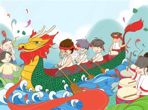 The dragon boat festival is a traditional holiday which occurs on the 5th day of the 5th month of the traditional chinese calendar. 端午节赛龙舟插画图片下载-正版图片400154718-摄图网