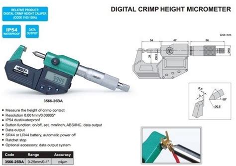 Digital Crimp Height Micrometer डिजिटल माइक्रोमीटर Insize India Llp