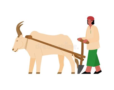 Campos E Porcas De Fazendeiros Indianos Conjunto De Ilustrações Do