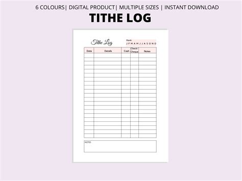 Tithe Log Tithing Log Instant Printable Tithe Record One Etsy Uk