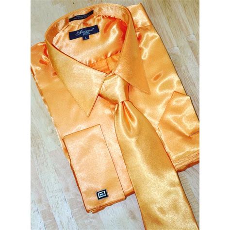 Successos Tangerine Satin Dress Shirttiehanky Set Upscale Menswear