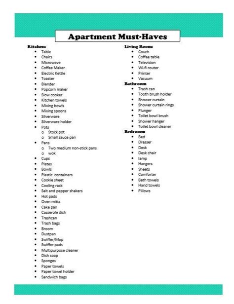 Prepare a checklist of essentials for your first apartment. #printable #needstuck #apartment #musthaves #trying# ...