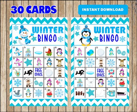 Printable 30 Winter Bingo Cards Printable Snowman Bingo Game Winter