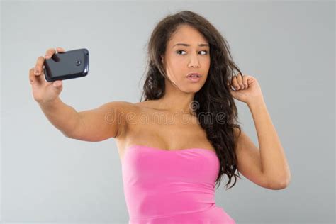 Black Woman Taking Selfie Stock Image Image Of Cell