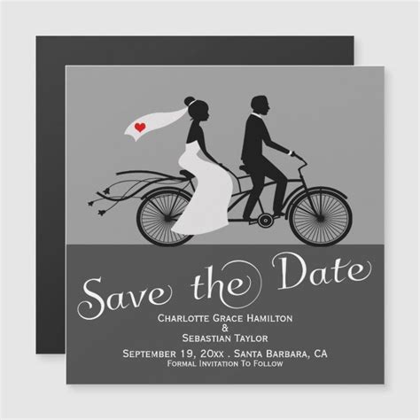 Cute Tandem Bike Bride And Groom Wedding Magnetic Invitation Zazzle