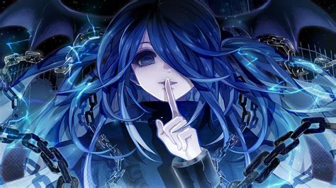 Free Download Hd Wallpaper Blue Eyes Blue Hair Chains Anime Girls