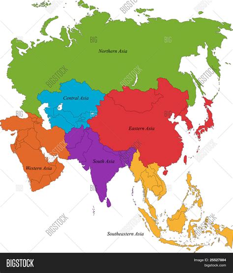 Colorful Asia Map Six Image And Photo Free Trial Bigstock