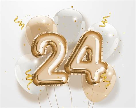 Happy 24th Birthday Gold Foil Balloon Greeting Background Stock