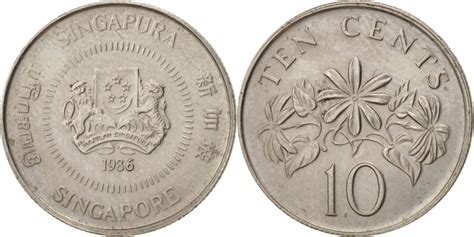 Singapore 10 Cents 1986 British Royal Mint Copper Nickel Km51