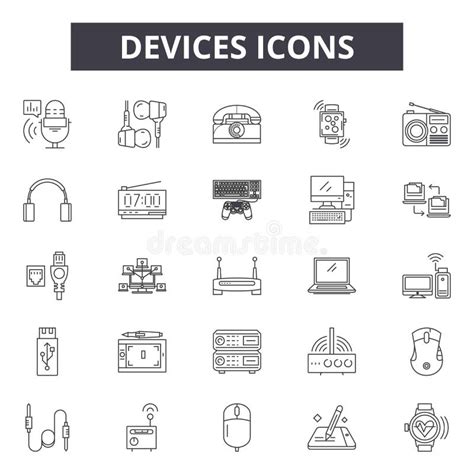 Devices Line Icons Signs Vector Set Outline Illustration Concept