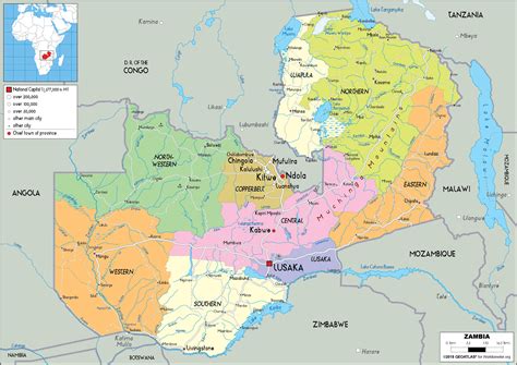 Large Size Political Map Of Zambia Worldometer