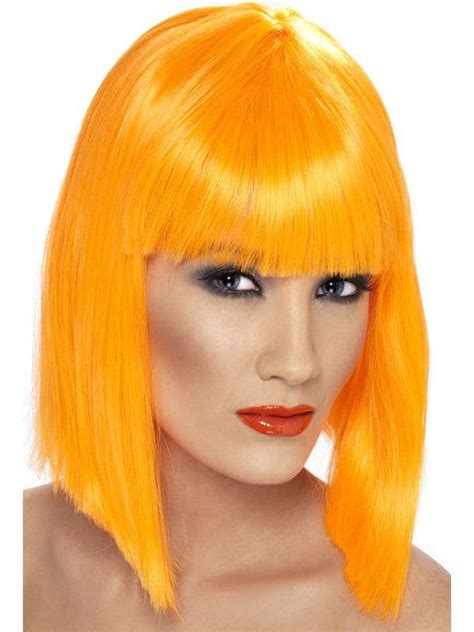 Glam Short Neon Orange Costume Wig Womens Bright Orange Bob Wig
