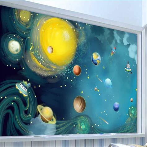 Beibehang 3d Wallpaper Hand Painted Wallpaper Space Universe Children