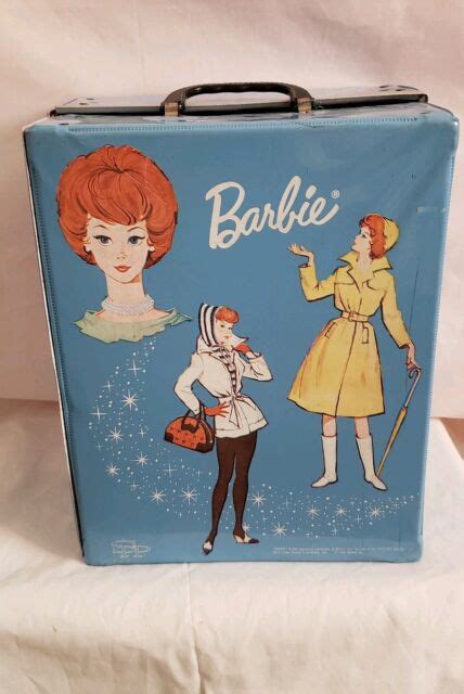 Vintage 1964 Mattel Inc Barbie Doll Carrying Storage Case Blue Clothes