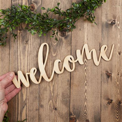 Unfinished Wood Welcome Word Sign Decorative Accents Primitive