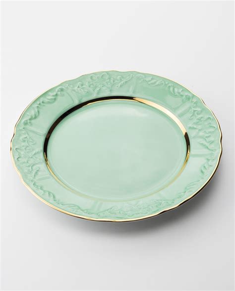 Vintage Plate Green And Gold 20 Cardamom Event Hire Ibiza